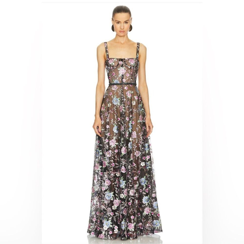 NWOT BRONX AND BANCO MIDNIGHT EMBROIDERED FLORAL GOWN
